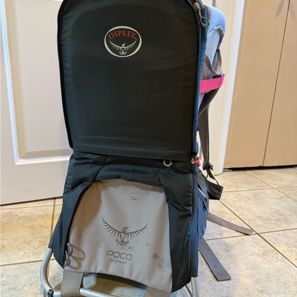 Osprey Poco Platinum Child Carrying Backpack with accessories